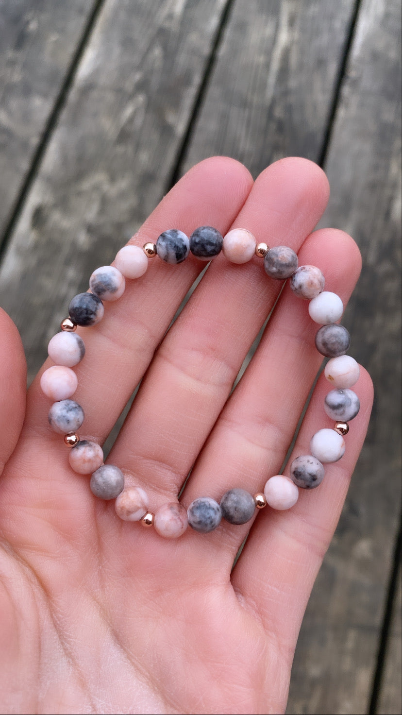 14K Rose Gold Filled Pink Zebra Jasper 6mm