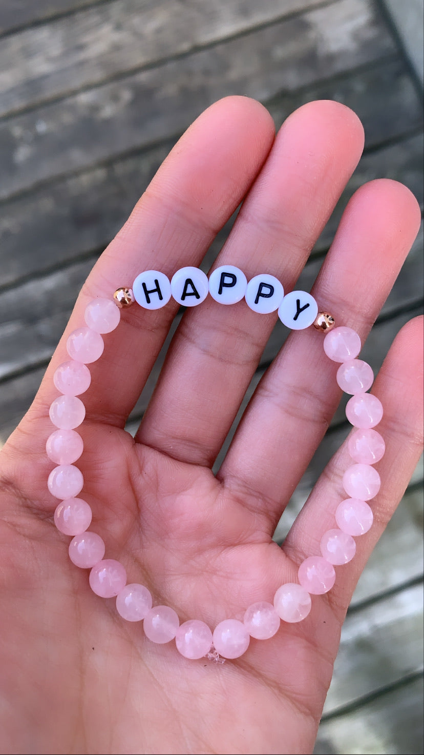 14k Rose Gold Rose Quartz HAPPY