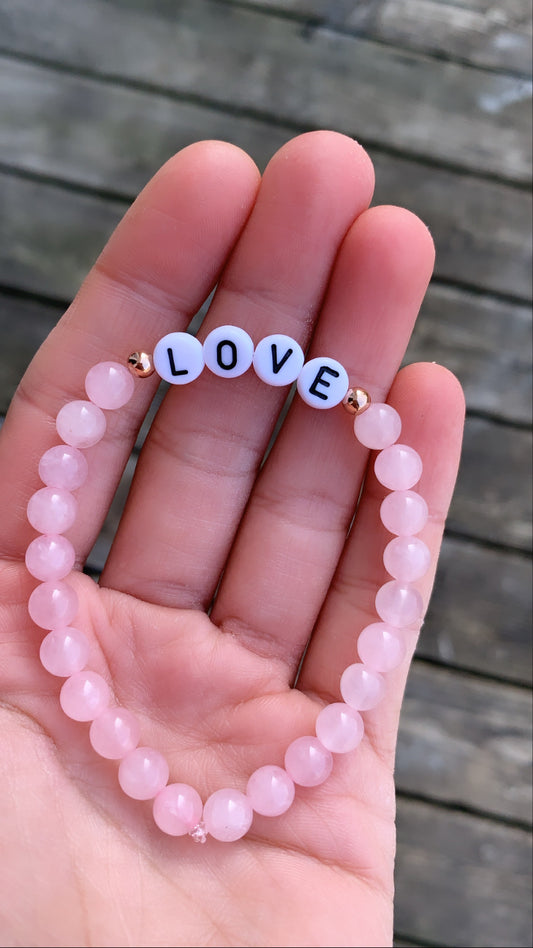 14k Rose Gold Rose Quartz LOVE