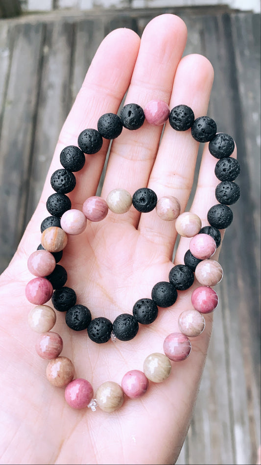 Black Lava Pink Rhodonite